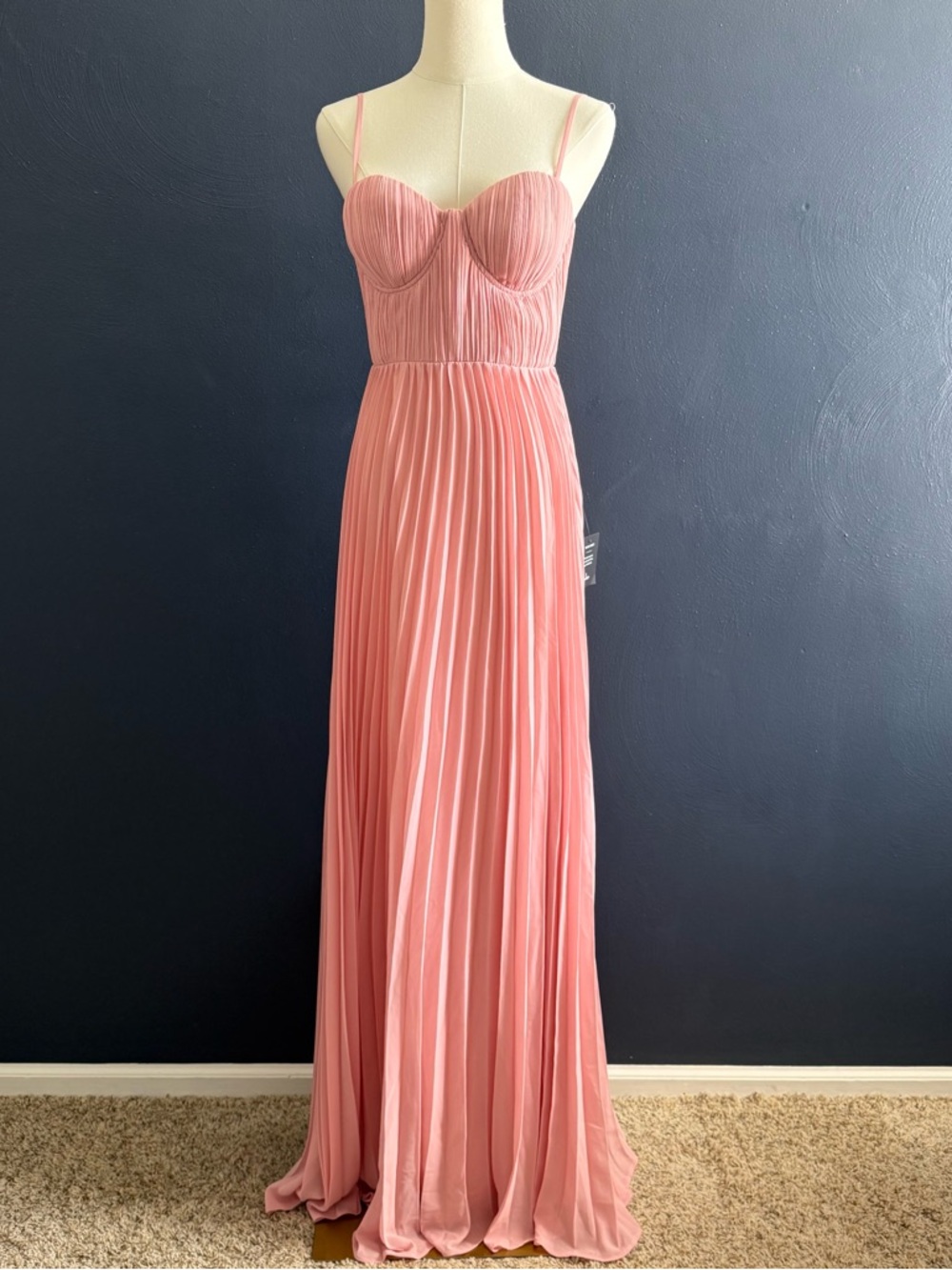 NWT Lulu's Admirable Elegance Light Pink Pleated Bustier Maxi Dress - Size Small